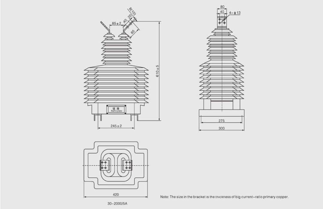 LZZB(J)71-35W2 GY Stützer-Stromwandler 35kV Freiluft-Vollwandler - 30-2000A Dreifachwicklung 0,2S 0,2 0,5 10P10 Klasse 150×In Thermisch 375×In Dynamisch Kunstharzguss 40,5 95 185kV GB1208 IEC60044-1