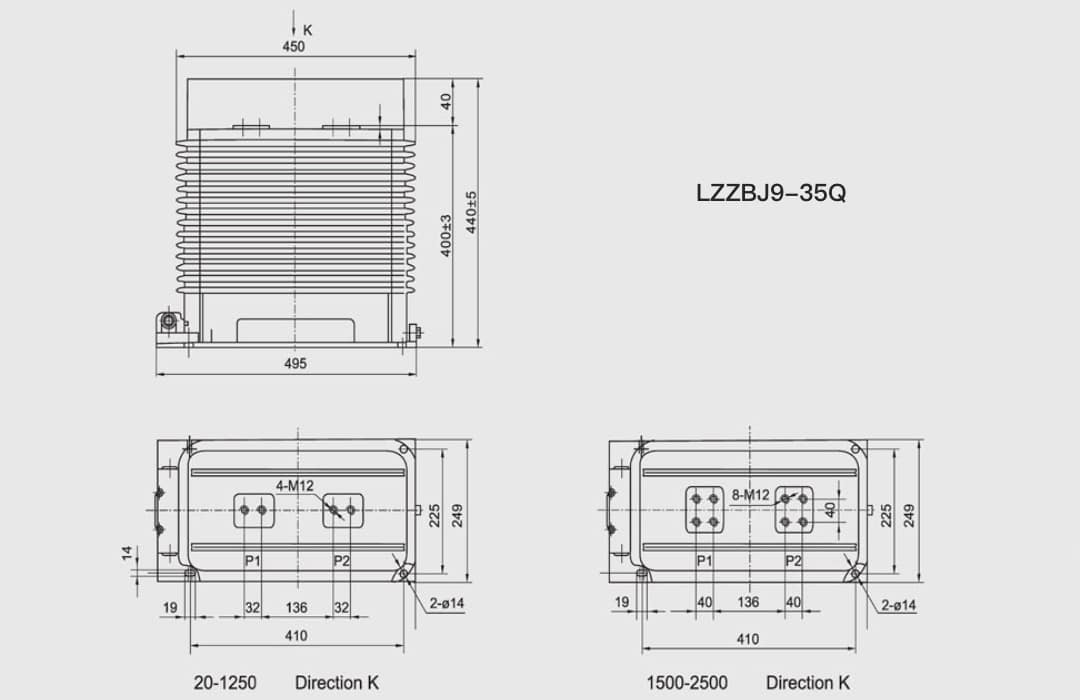 LZZBJ9-35Q Current Transformer 35kV Indoor Medium Voltage CT - 20-2500A 0.2 0.5 10P 5P Class 200×In Thermal 500×In Dynamic Quad Winding 40.5 95 185kV Epoxy Resin GB1208 IEC60044-1