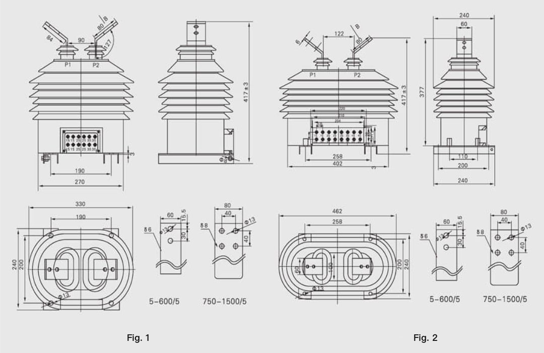 LZZBW-10 サポート タイプ変流器 10kV 屋外の全閉 CT - 10-1500A 複数の比率 0.2S0.510P1010P20 クラス スイスの CIBA のエポキシ樹脂 124275kV 汚染のクラス IV GB1208 IEC60044-1