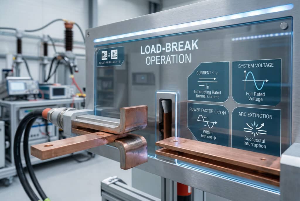 Наглядное руководство по условиям, определенным МЭК для успешного отключения нагрузки, включая требования к току, напряжению, коэффициенту мощности и гашению дуги.