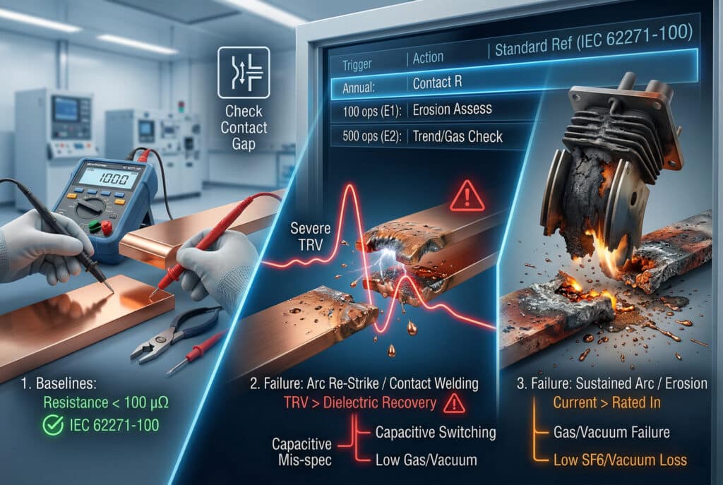 Наглядное описание отказов при эксплуатации выключателей нагрузки и их обслуживания для распределительных устройств среднего напряжения. В нем показаны пусконаладочные проверки, режимы отказов, такие как повторный удар и сварка, а также графики технического обслуживания в соответствии со стандартами IEC.